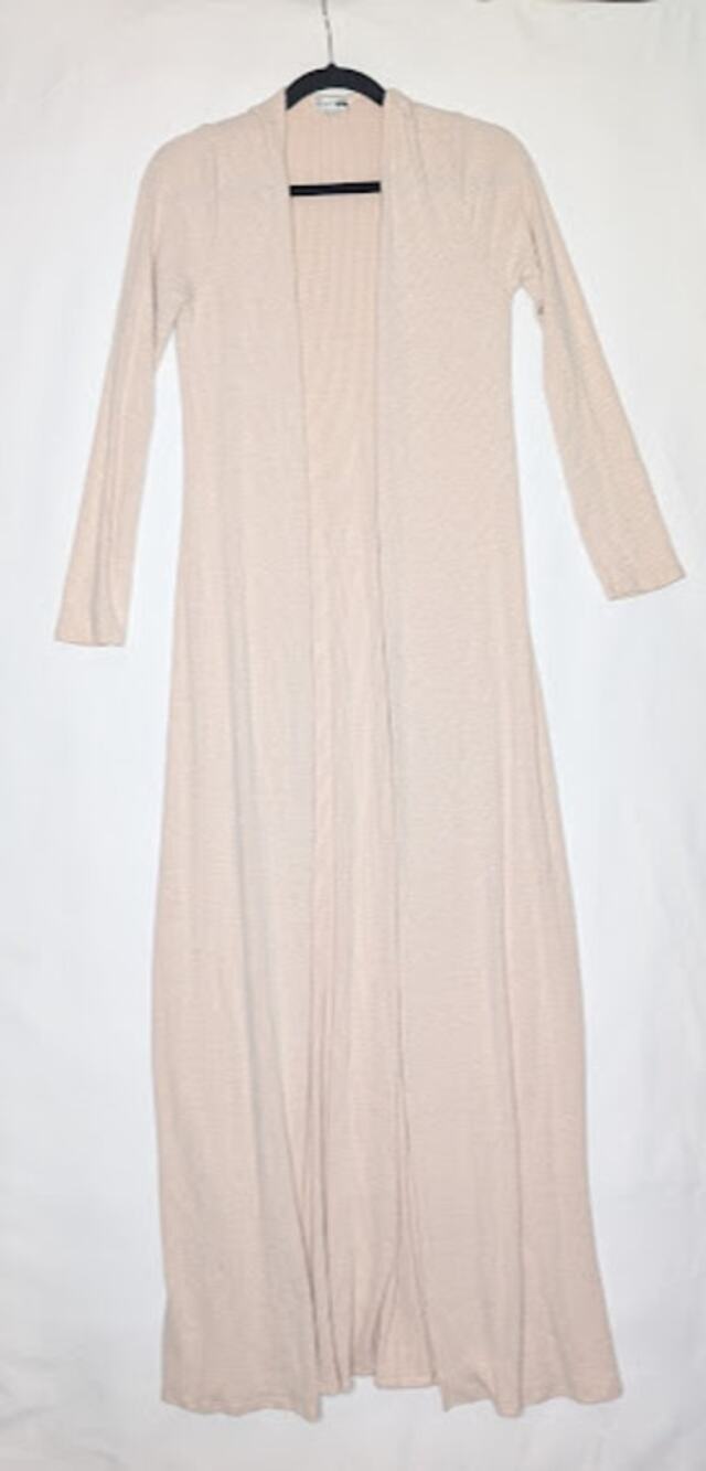 FASHION NOVA Womens Medium TALL long Beige ribbed Cardigan Minimalist BOHO